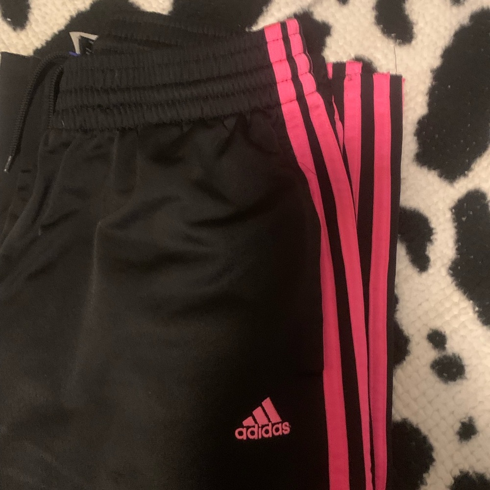 Adidas Kids Black and Pink Track Pants